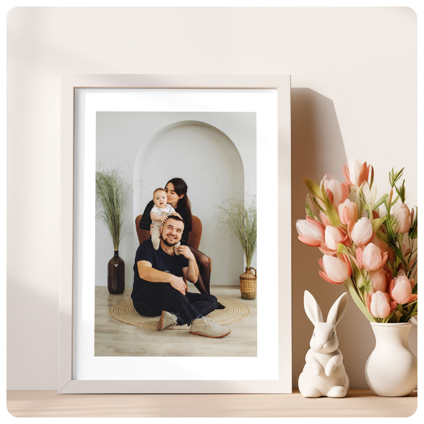 Classic Wooden Family Photo Frame with White Border