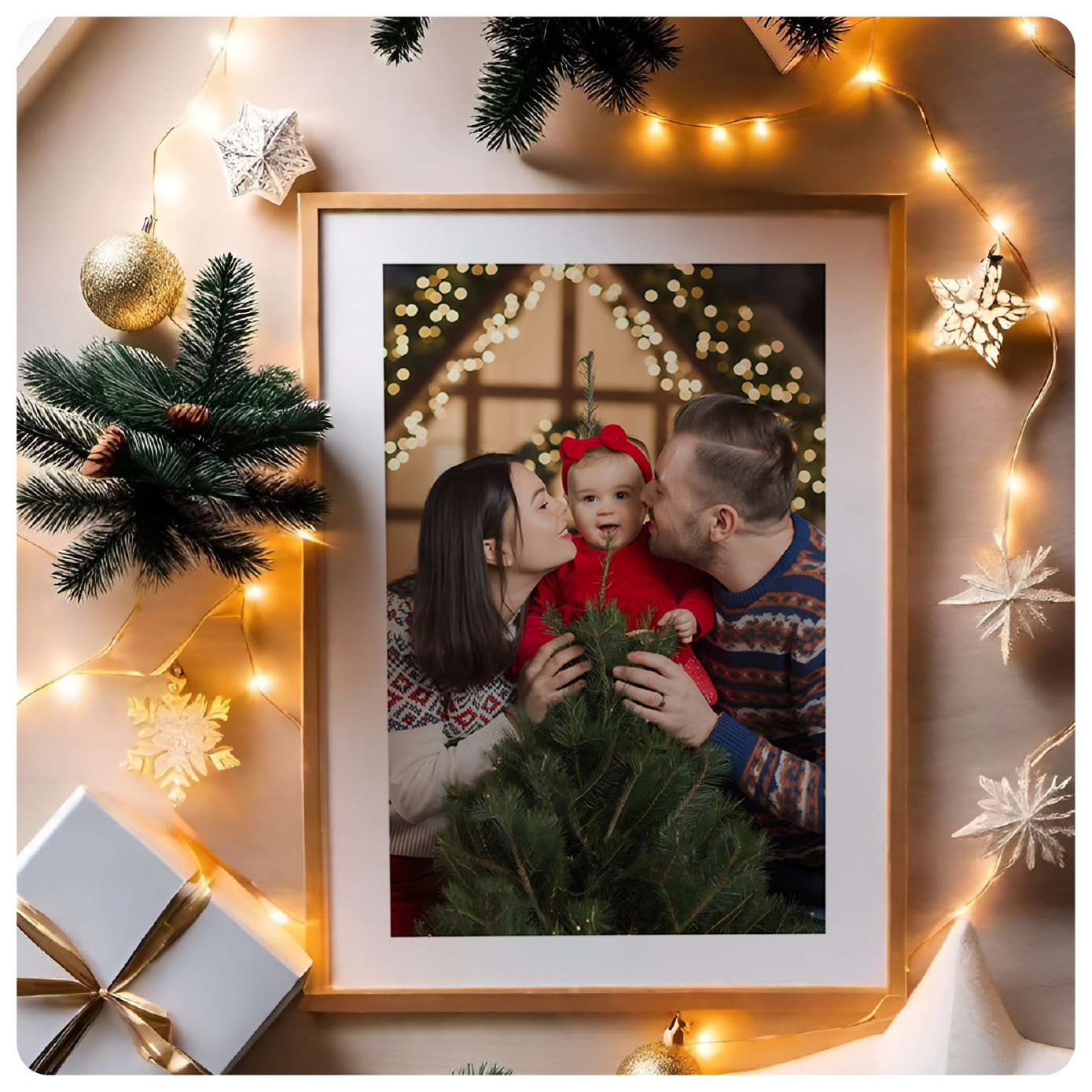Elegant Christmas Wooden Frame with White Border
