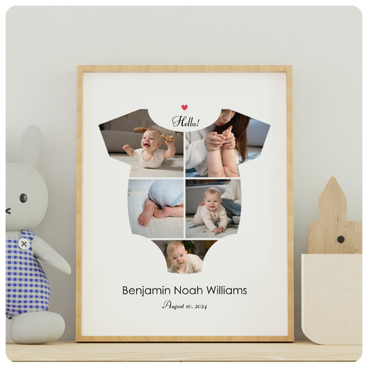 Personalized Wooden Baby Onesie Collage Frame with 5 Photos