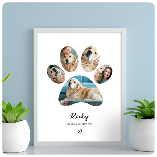 Personalized Wooden Dog Paw Print Collage Frame with 5 Photos